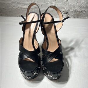 Gucci Black Platform Sandals with Silver Accents